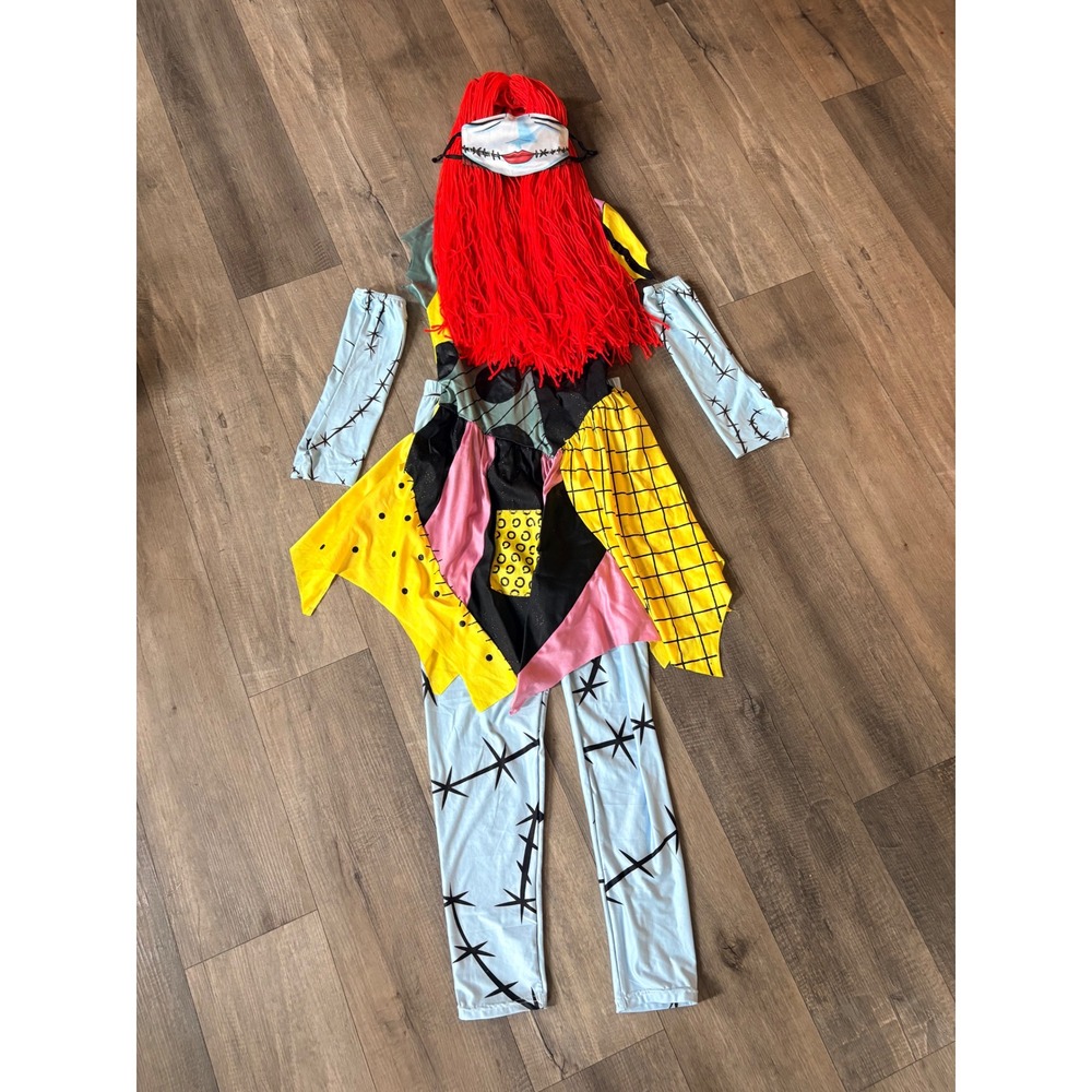 Disney Nightmare Before Christmas Sally Costume Kids Set Wig Mask Leggings 10-12